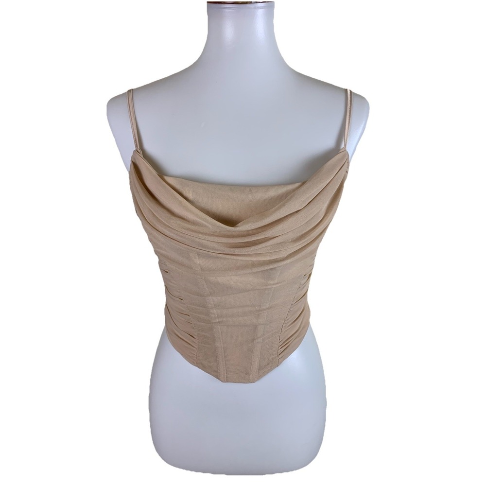 Salty‎ Beige Ruched Cowl Neck Crop Top Y2K Going Out Medium